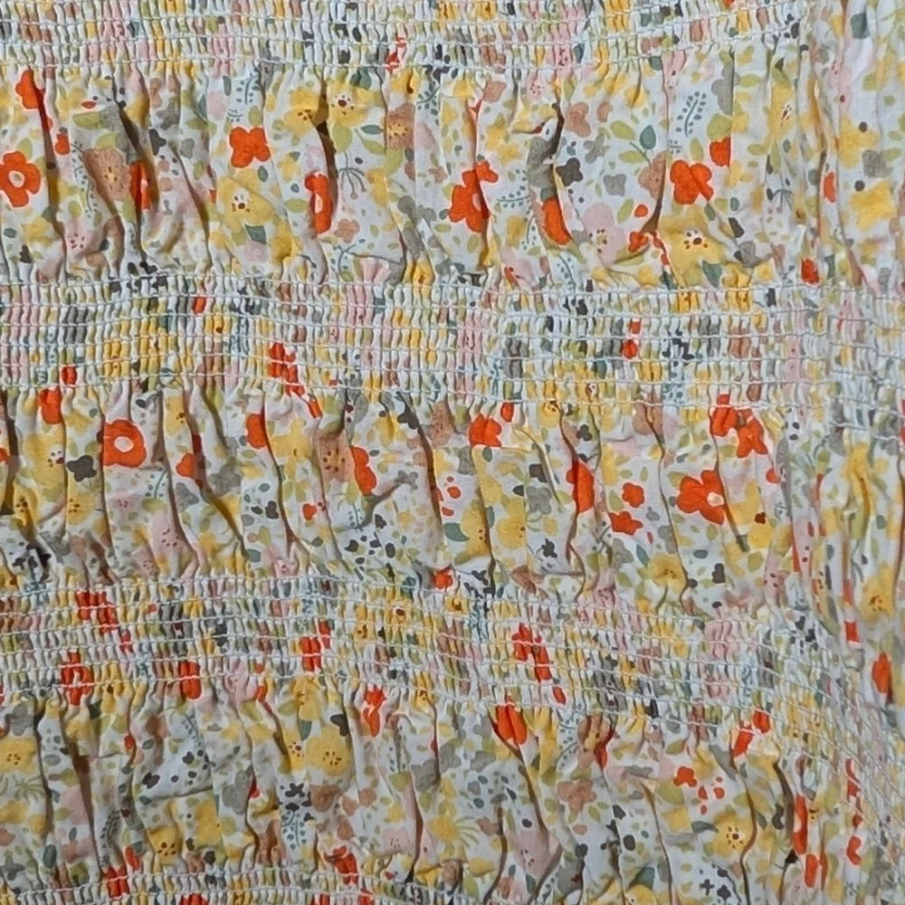 Storia Yellow Floral Smocked Mini Dress with Orange Accents, Women's Size Medium - Picture 6 of 10